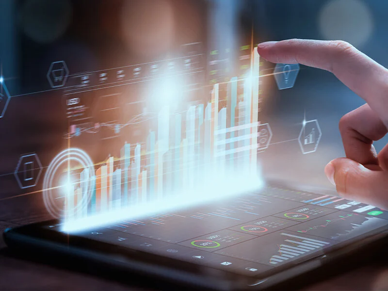 Digital business analytics and performance metrics on a screen