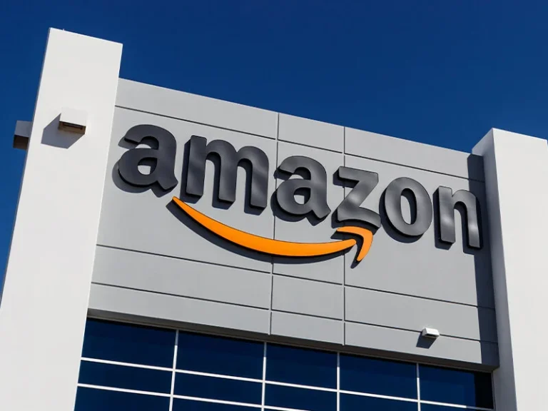 Amazon logo on the exterior of an Amazon building